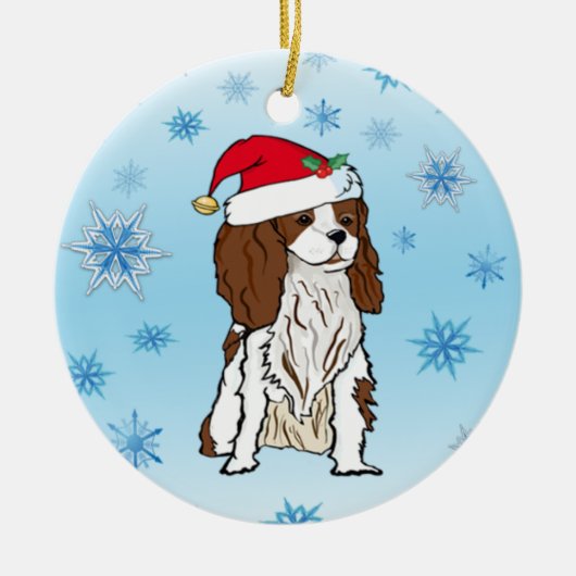 Cavalier King Charles met Kerstmuts Keramisch Ornament (Voorkant)