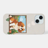 Cavalier King Charles op een bankje iPhone 15 Case (Achterkant horizontaal)