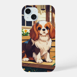 Cavalier King Charles op een bankje iPhone 15 Case