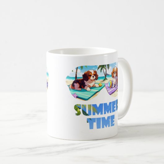 Cavalier King Charles op het strand Zomertijd Koffiemok (Voorkant rechts)