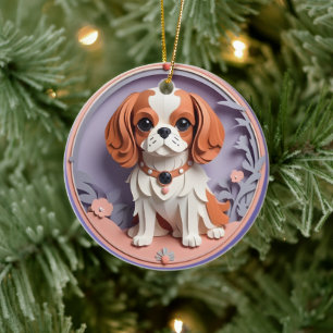 Cavalier King Charles Paarse pastelpapier snijden Keramisch Ornament