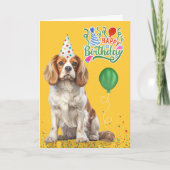 Cavalier King Charles Party Hat Yellow Birthday Kaart (Voorkant)