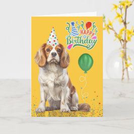 Cavalier King Charles Party Hat Yellow Birthday Kaart