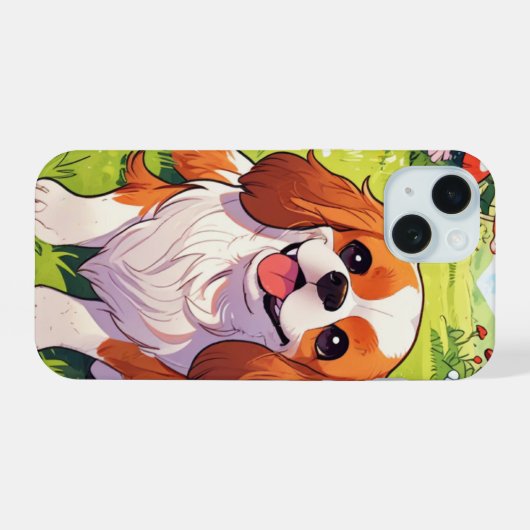 Cavalier King Charles Pastel bloemen veld iPhone 15 Case (Achterkant horizontaal)