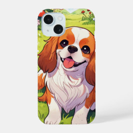 Cavalier King Charles Pastel bloemen veld iPhone 15 Case