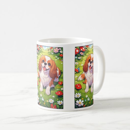 Cavalier King Charles Pastel bloemen veld Koffiemok (Voorkant rechts)