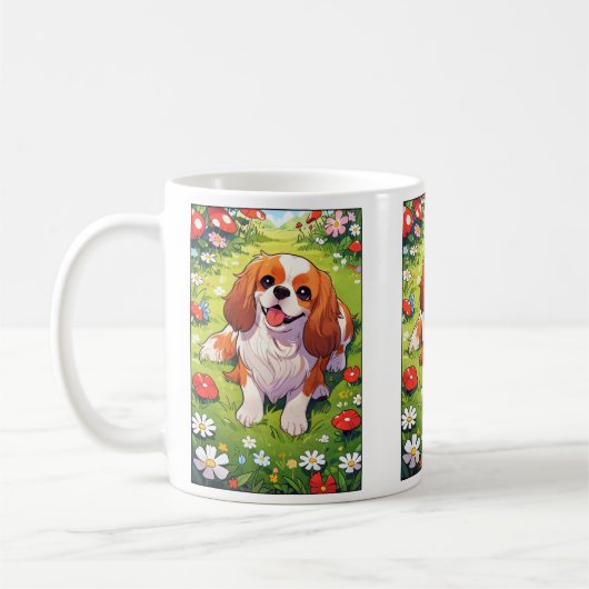 Cavalier King Charles Pastel bloemen veld Koffiemok (Links)