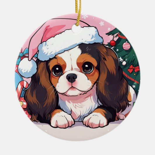 Cavalier King Charles pastel Christmas pet Keramisch Ornament (Voorkant)