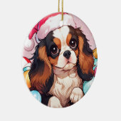 Cavalier King Charles pastel Christmas pet Keramisch Ornament (Rechts)