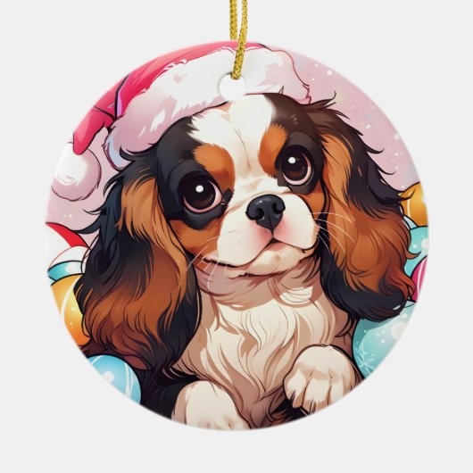 Cavalier King Charles pastel Christmas pet Keramisch Ornament (Voorkant)