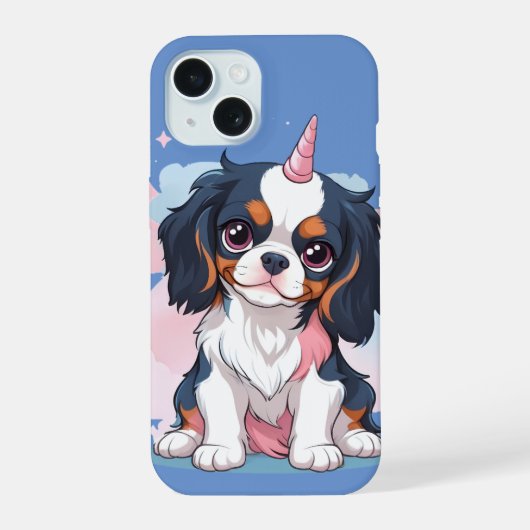Cavalier King Charles Pastel Eenhoorn iPhone 15 Case (Achterkant)