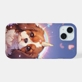 Cavalier King Charles Pastel Eenhoorn Regenbooghem iPhone 15 Case (Achterkant horizontaal)