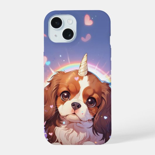 Cavalier King Charles Pastel Eenhoorn Regenbooghem iPhone 15 Case (Achterkant)