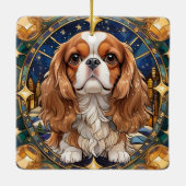 Cavalier King Charles Pastel Gold Glas in lood Keramisch Ornament (Achterkant)