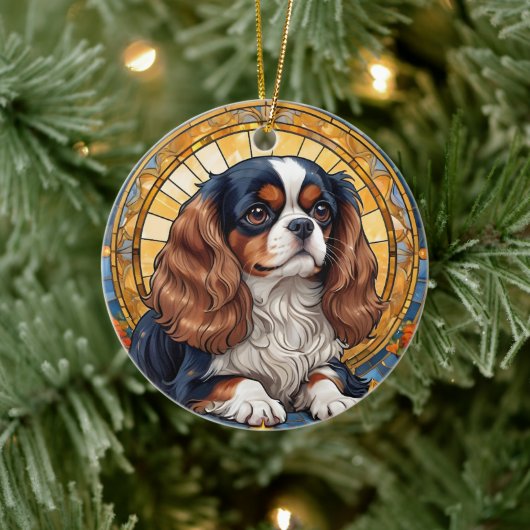 Cavalier King Charles Pastel Golden Glas in lood Keramisch Ornament (Boom)