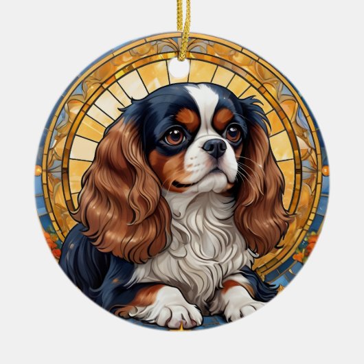 Cavalier King Charles Pastel Golden Glas in lood Keramisch Ornament (Voorkant)