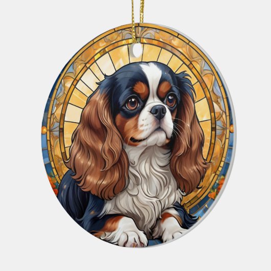 Cavalier King Charles Pastel Golden Glas in lood Keramisch Ornament (Links)
