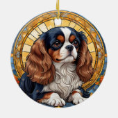Cavalier King Charles Pastel Golden Glas in lood Keramisch Ornament (Achterkant)