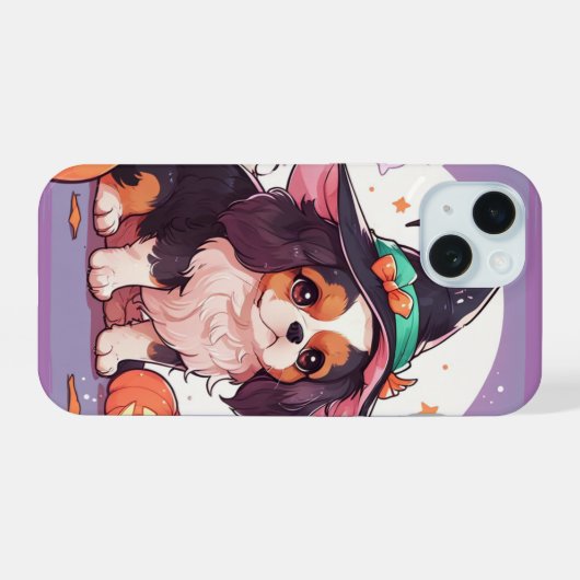 Cavalier King Charles pastel heks pet Halloween iPhone 15 Case (Achterkant horizontaal)