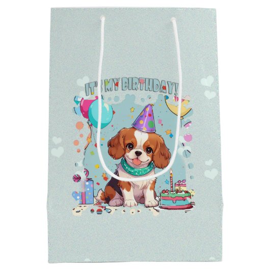 Cavalier King Charles Pastel Het is mijn verjaarda Medium Cadeauzakje (Achterkant)
