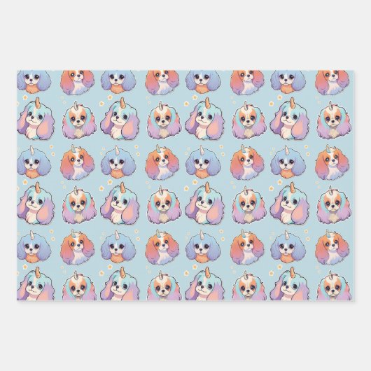 Cavalier King Charles Pastel kerstpatroon Inpakpapier Vel (Voorkant 3)