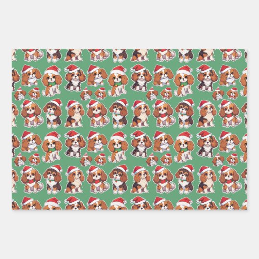 Cavalier King Charles Pastel kerstpatroon Inpakpapier Vel (Voorkant)
