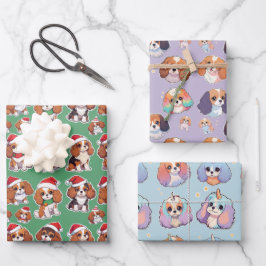 Cavalier King Charles Pastel kerstpatroon Inpakpapier Vel