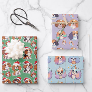 Cavalier King Charles Pastel kerstpatroon Inpakpapier Vel