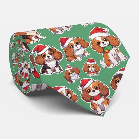 Cavalier King Charles Pastel kerstpatroon Stropdas (Opgerold)