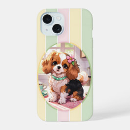 Cavalier King Charles Pastel Lines Cottagecore iPhone 15 Case
