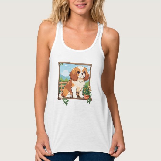 Cavalier King Charles Pastel met bloemen Tanktop (Voorkant)