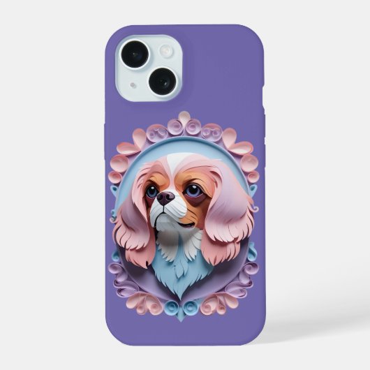 Cavalier King Charles Pastel Papier Snijkunst iPhone 15 Case (Achterkant)