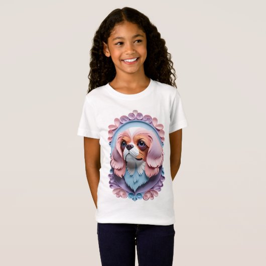 Cavalier King Charles Pastel Papier Snijkunst T-shirt (Voorkant volledig)