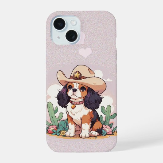 Cavalier King Charles pastel roze cowboy iPhone 15 Case (Achterkant)