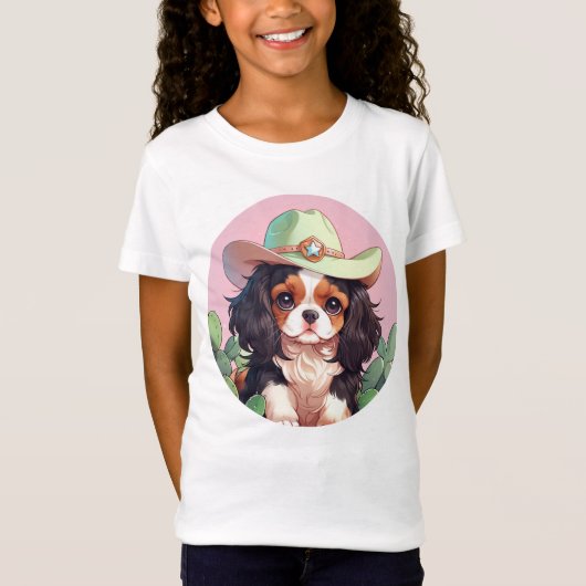 Cavalier King Charles pastel roze cowboy T-shirt (Voorkant)