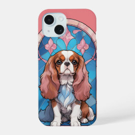 Cavalier King Charles Pastel Roze Glas in lood iPhone 15 Case