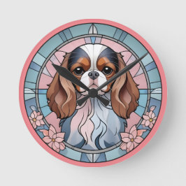 Cavalier King Charles Pastel Roze Glas in lood Ronde Klok