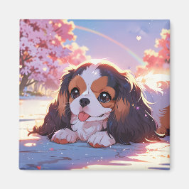 Cavalier King Charles Pastel Sakura Rainbow sky Magneet