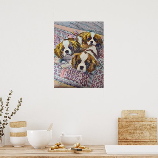 Cavalier KIng Charles Puppies Custom Art Print (Keuken)