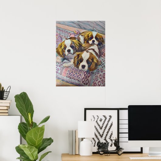 Cavalier KIng Charles Puppies Custom Art Print (Thuiskantoor)