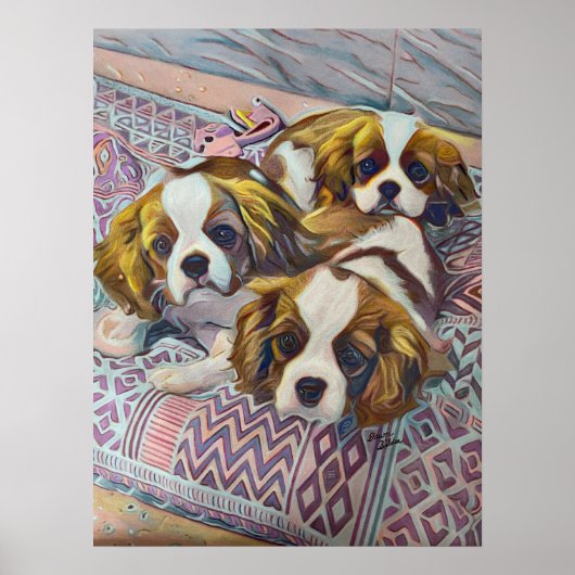 Cavalier KIng Charles Puppies Custom Art Print (Voorkant)