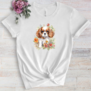 Cavalier King Charles Puppy Pet Waterverf Flower T-shirt