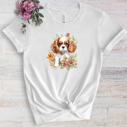 Cavalier King Charles Puppy Pet Waterverf Flower T-shirt