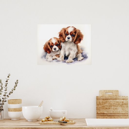 Cavalier King Charles Pups Poster (Keuken)