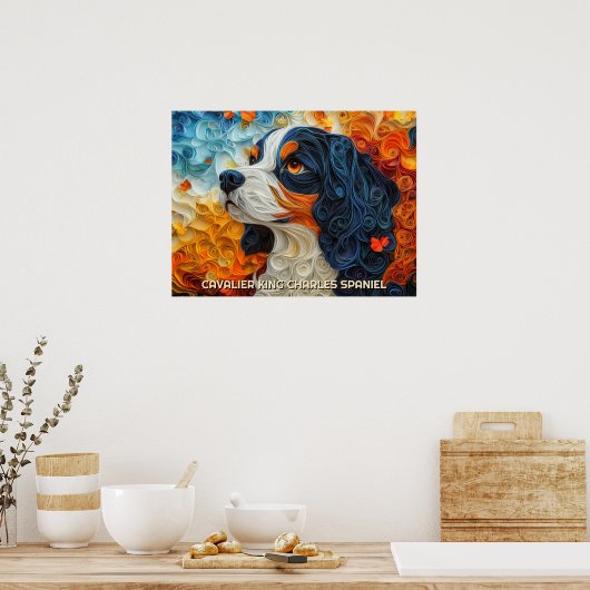 Cavalier King Charles Quilling Art Dog Portret Poster (Keuken)