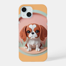 Cavalier King Charles Roze Pastel Papier Snijden iPhone 15 Case