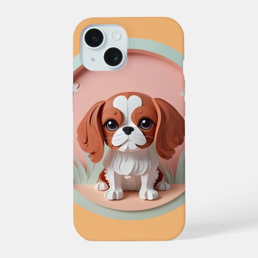 Cavalier King Charles Roze Pastel Papier Snijden iPhone 15 Case (Achterkant)