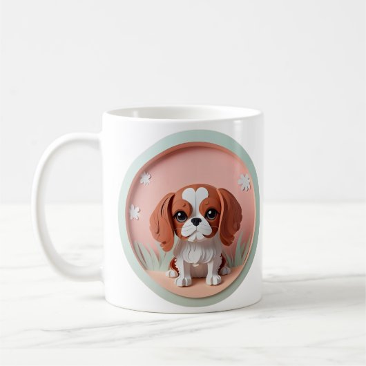 Cavalier King Charles Roze Pastel Papier Snijden Koffiemok (Links)