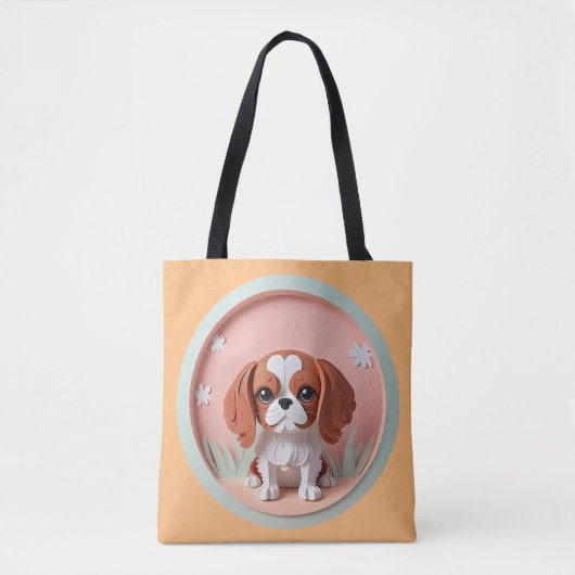 Cavalier King Charles Roze Pastel Papier Snijden Tote Bag (Voorkant)