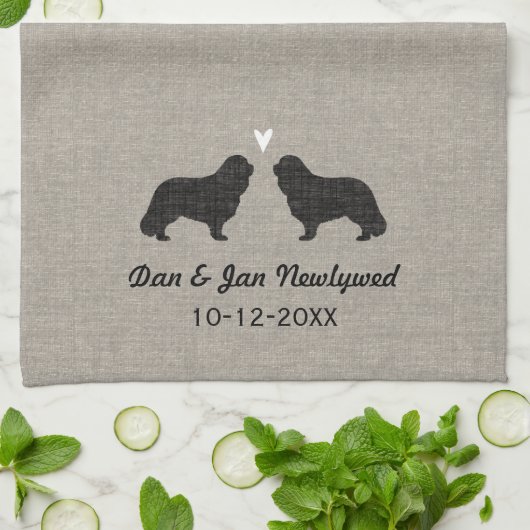 Cavalier King Charles Silhouettes met hart Theedoek (Gevouwen)